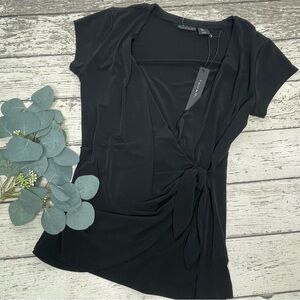 Tahari Side Tie Faux Wrap Short Sleeve Top